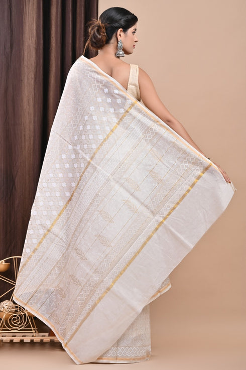 Designer Hand Block Print Chanderi Silk Saree (CHSAR10)